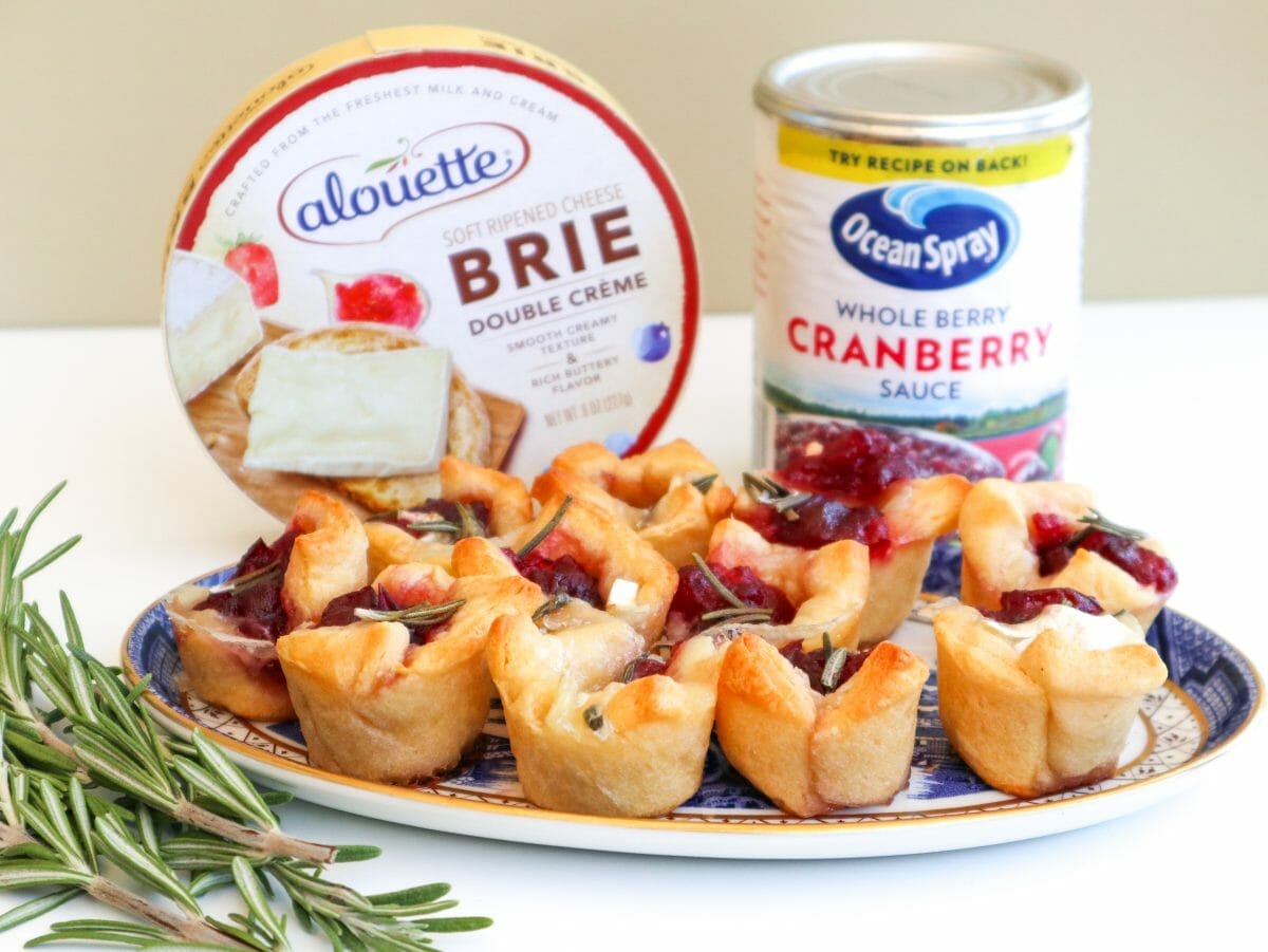 A display of Cranberry Brie Puffs with Rosemary.