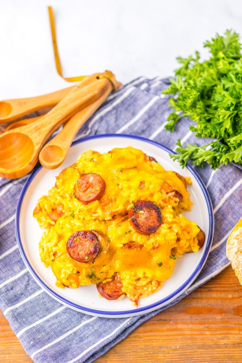 One Pot Cheesy Sausage Rice