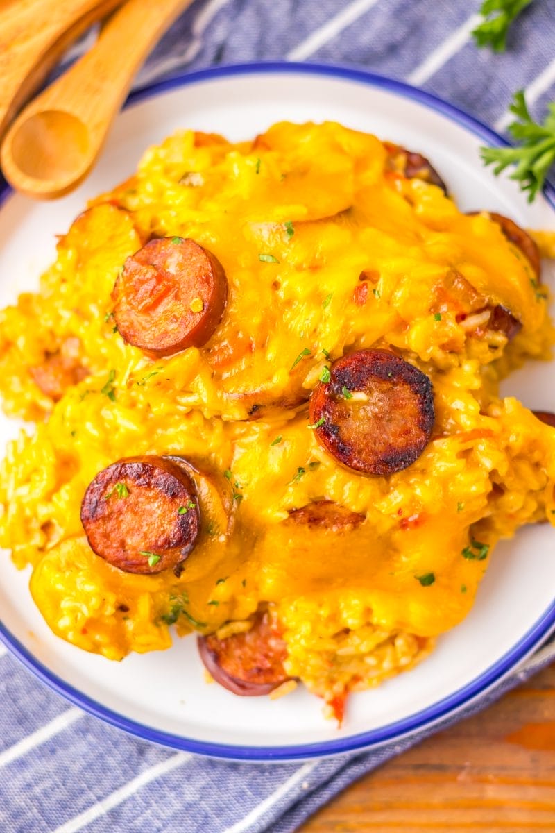 One Pot Cheesy Sausage Rice
