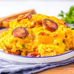 One Pot Cheesy Sausage Rice